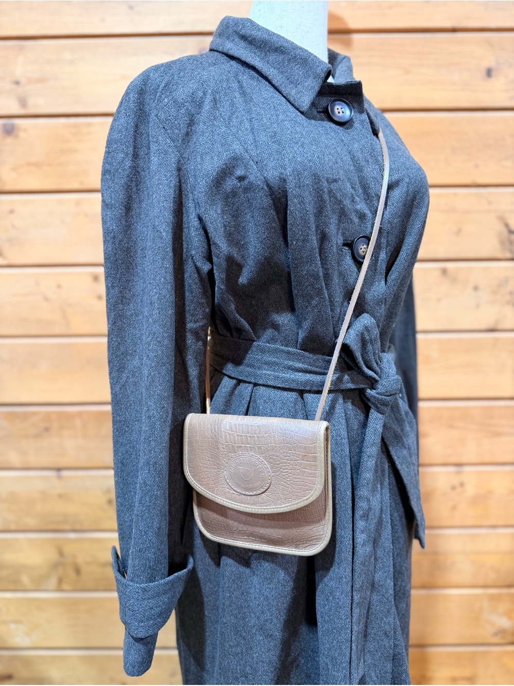Michael Green Limited Edition Leather Crossbody Belt Bag Taupe Croc Embossed